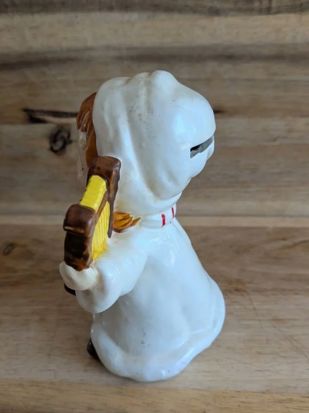 Girl Elf Playing Harp Ceramic Christmas Coin Bank Vintage Figure Whimsical 5